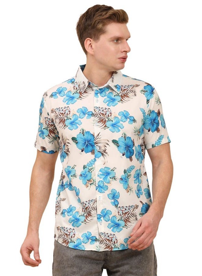 ENCIGER Men's Tropical Floral Shirt Half Sleeve Casual Hawaiian Button Down Shirt for Beach & Vacation Wear (MS1_White Turquoise_XXL) - Image 1