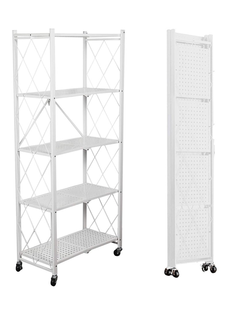 Organized Home Foldable Storage Shelves Stand Folding Metal Shelf with Caster Wheels Heavy Duty Shelving Unit Floor standing for Garage Kitchen Home Closet Office No Assembly Needed  - Image 1