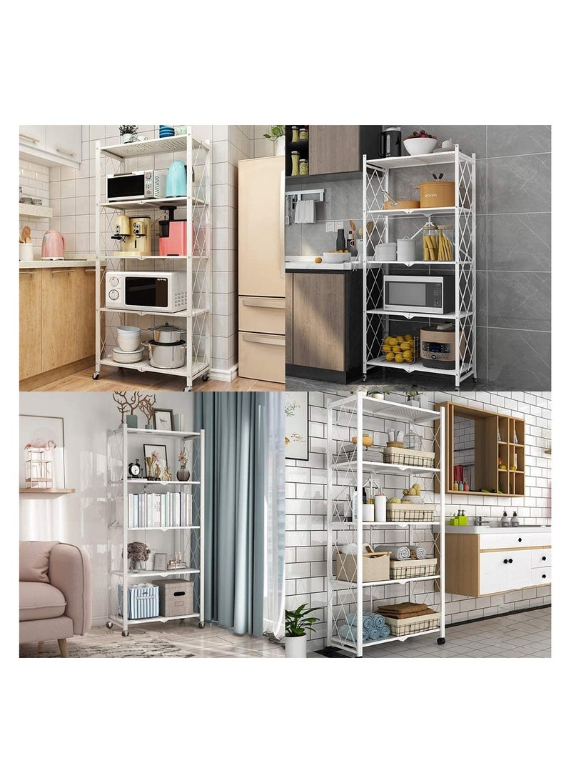 Organized Home Foldable Storage Shelves Stand Folding Metal Shelf with Caster Wheels Heavy Duty Shelving Unit Floor standing for Garage Kitchen Home Closet Office No Assembly Needed  - Image 4
