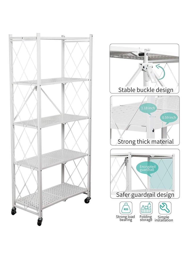 Organized Home Foldable Storage Shelves Stand Folding Metal Shelf with Caster Wheels Heavy Duty Shelving Unit Floor standing for Garage Kitchen Home Closet Office No Assembly Needed  - Image 3