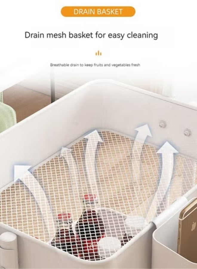 Beauenty Tier Mesh Utility Cart, Rolling Metal Organization Cart with Handle and Lockable Wheels, Multifunctional Storage Shelves for Kitchen Living Room Office White 85x45x35centimeter - Image 4