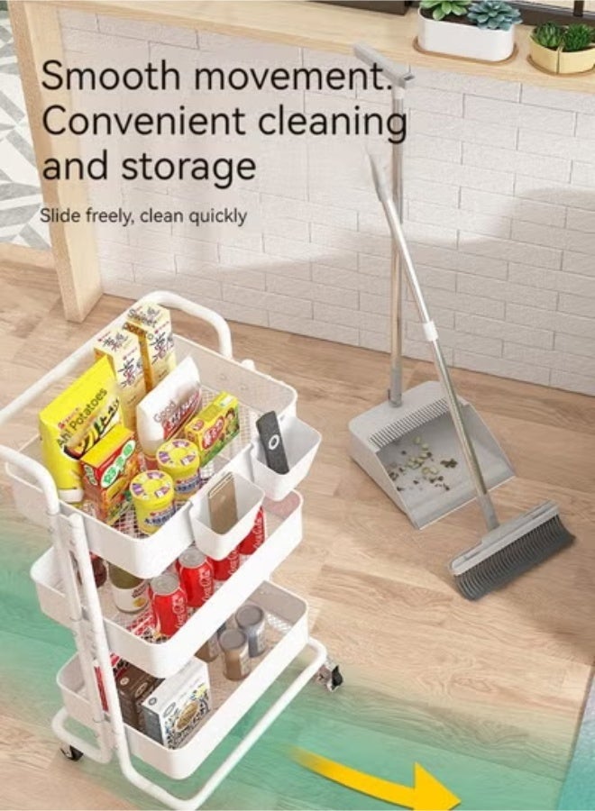 Beauenty Tier Mesh Utility Cart, Rolling Metal Organization Cart with Handle and Lockable Wheels, Multifunctional Storage Shelves for Kitchen Living Room Office White 85x45x35centimeter - Image 5