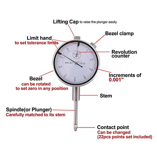 Qnkaa Dial Indicator with Magnetic Base Holder Fine Adjustable Long Arm 0-1" Magnetic Dial Indicator Professional Dial Gauge 0.001" - Image 2
