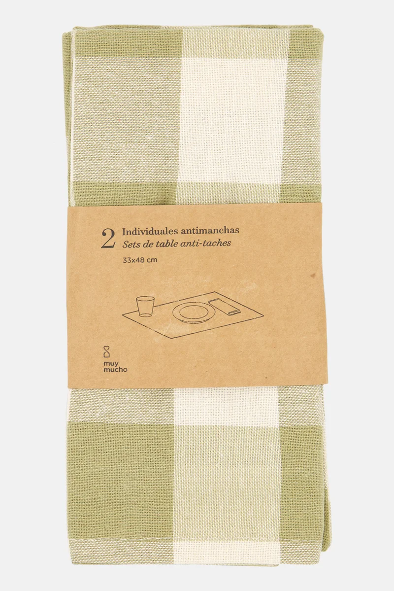 Muy Mucho 2 Pieces Stain Proof Place Mat, Olive Combo