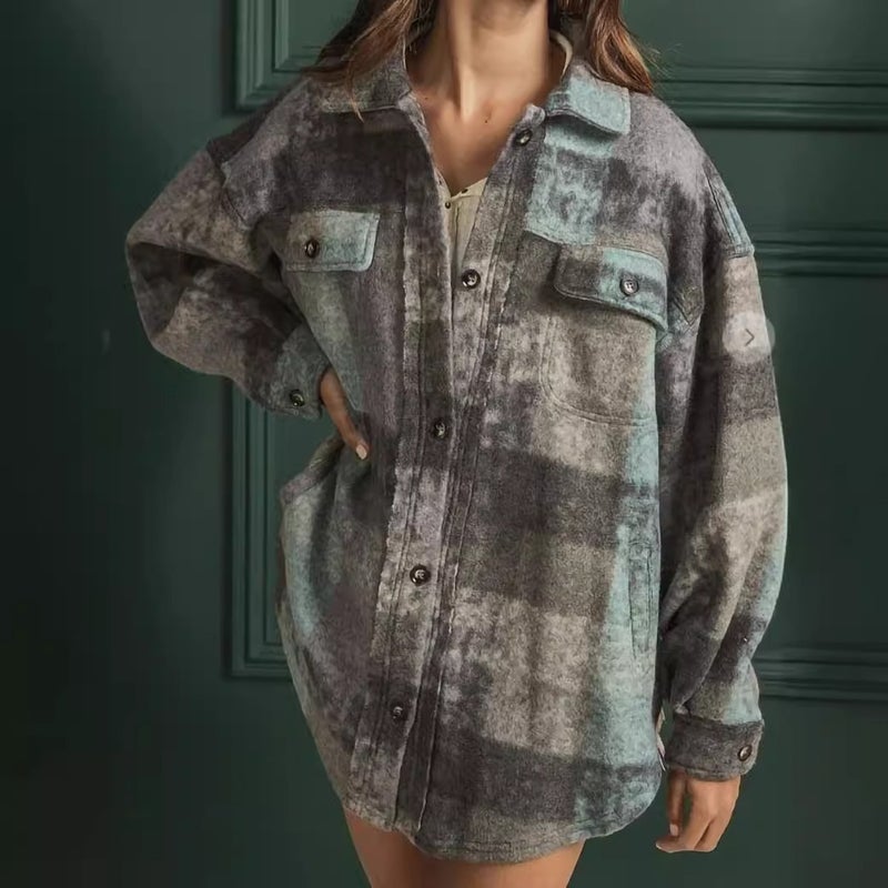 Women's Single-Breasted Lapel Fleece Lined Plaid Cardigan Shirt - Image 3