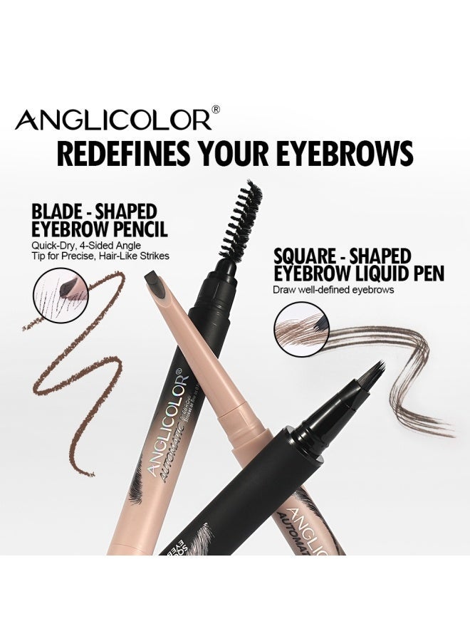 Anglicolor Women's Makeup Eyebrow Pencil Set, Women's Micro-Sculpting Watery Eyebrow Pencil, Square Angled Eyebrow Pencil, Waterproof and Smudge-proof, Natural and Realistic Eyebrow Shape, Defines Each Hair (#02 Mocha) - Image 5