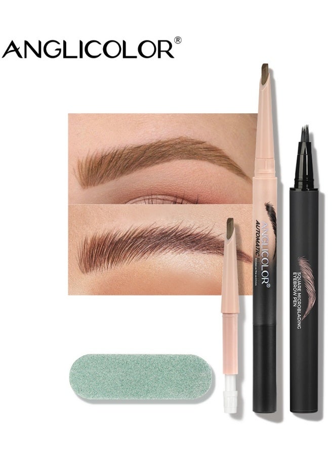 Anglicolor Women's Makeup Eyebrow Pencil Set, Women's Micro-Sculpting Watery Eyebrow Pencil, Square Angled Eyebrow Pencil, Waterproof and Smudge-proof, Natural and Realistic Eyebrow Shape, Defines Each Hair (#02 Mocha) - Image 1