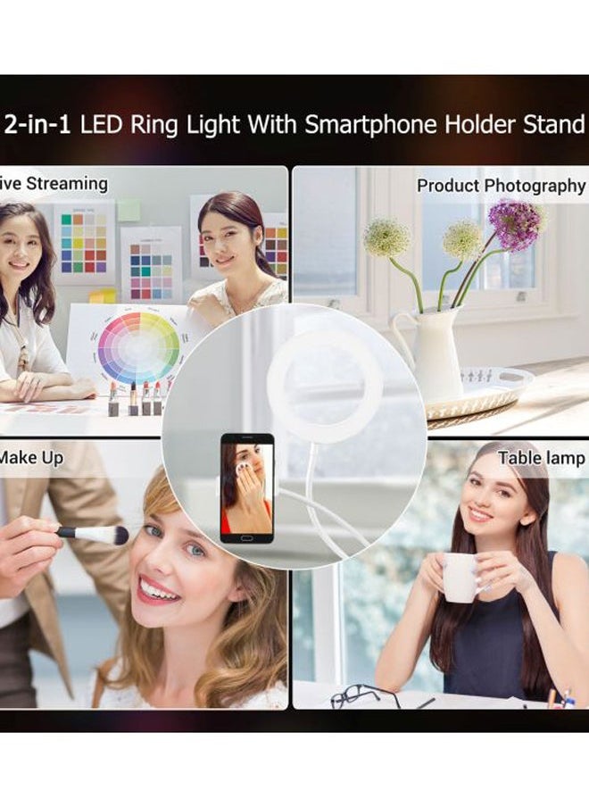 NIBEMINENT - 2-In-1 LED Ring Light With Phone Holder White - Image 1