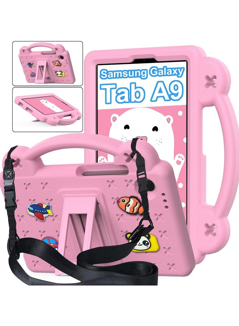 Compatible with Samsung Galaxy Tab A9 (2023), Shockproof Protective Case with Shoulder Strap Handle Holder, Lightweight EVA Kid-friendly, Drop Resistant (Pink) - Image 1