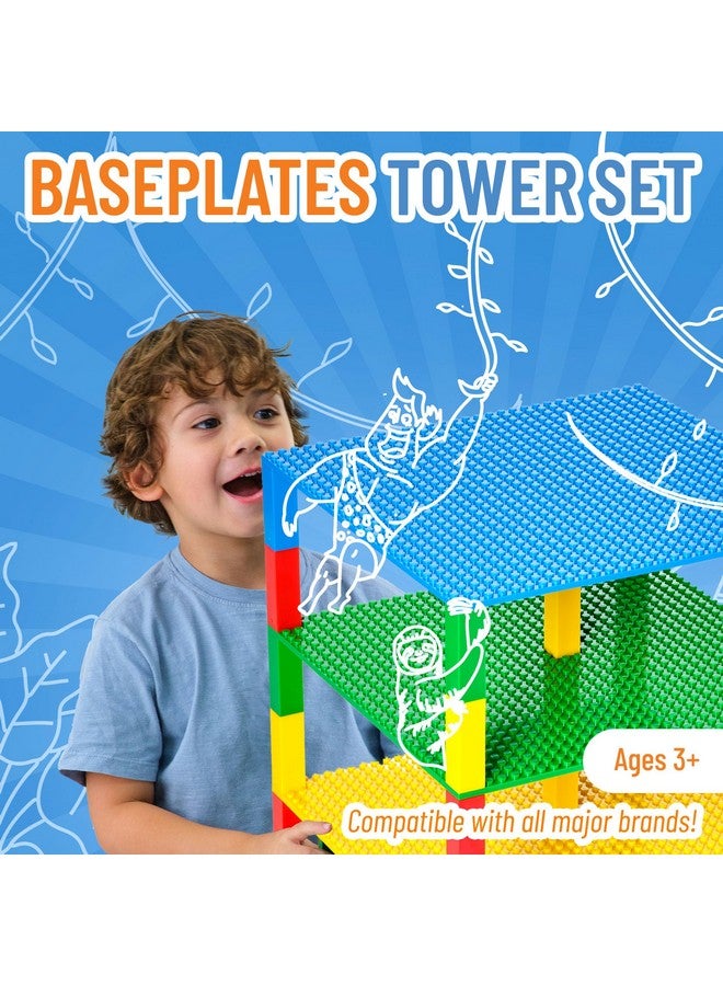 Strictly Briks Toy Building Block Classic Stackable Baseplates 10X10 Inch Brik Tower For Baby 4 Baseplates & 30 Stackers Blue Green Red & Yellow 34 Pc  - Image 3