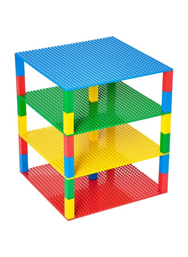 Strictly Briks Toy Building Block Classic Stackable Baseplates 10X10 Inch Brik Tower For Baby 4 Baseplates & 30 Stackers Blue Green Red & Yellow 34 Pc  - Image 2