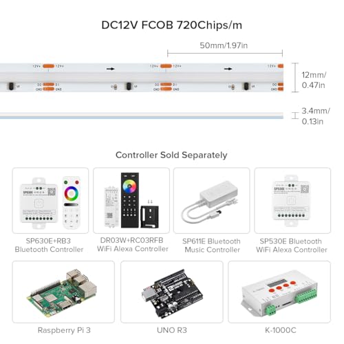 BTF-LIGHTING FCOB WS2811 IC RGB COB LED Strip DC12V 720LED/m 16.4FT Flexible High Density Uniform Chasing Color Light 20IC/m 12mm Width Light for Home Indoor Decor(No Adapter or Controller) - Image 4