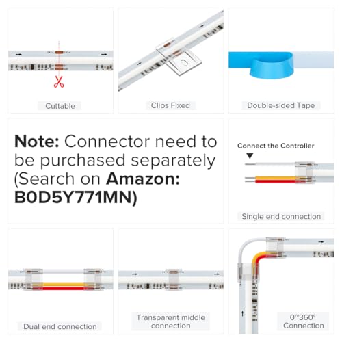 BTF-LIGHTING FCOB WS2811 IC RGB COB LED Strip DC12V 720LED/m 16.4FT Flexible High Density Uniform Chasing Color Light 20IC/m 12mm Width Light for Home Indoor Decor(No Adapter or Controller) - Image 5