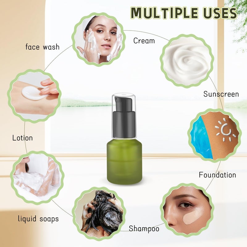 Wresty 6 Pcs Empty Glass Pump Bottles Refillable Cream Lotion Bottles Travel Sample Bottle Cosmetic Dispenser Bottle Containers For Lotion Cream Emulsion Essence (Green, 15ml/0.5oz) - Image 5