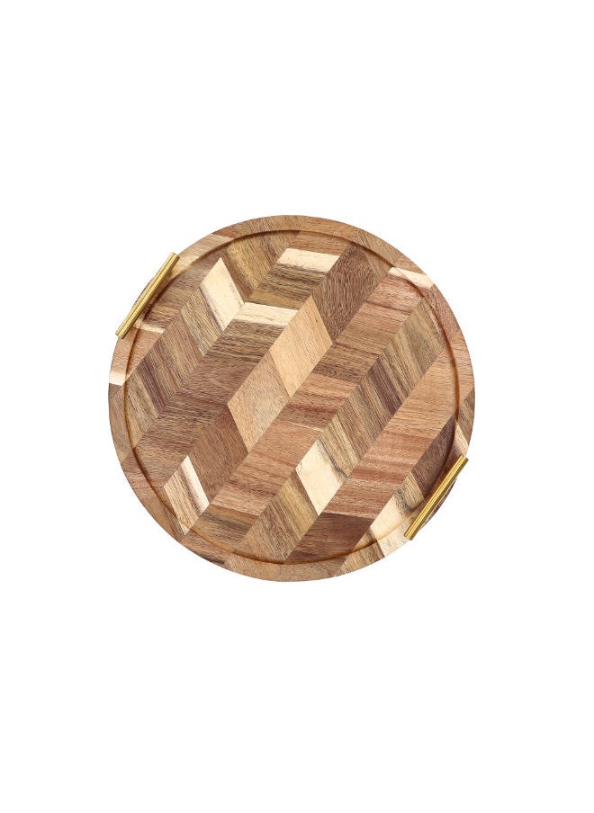 Generic - ROUND SERVING TRAY Brown 35.6x5.4 CM - Image 1