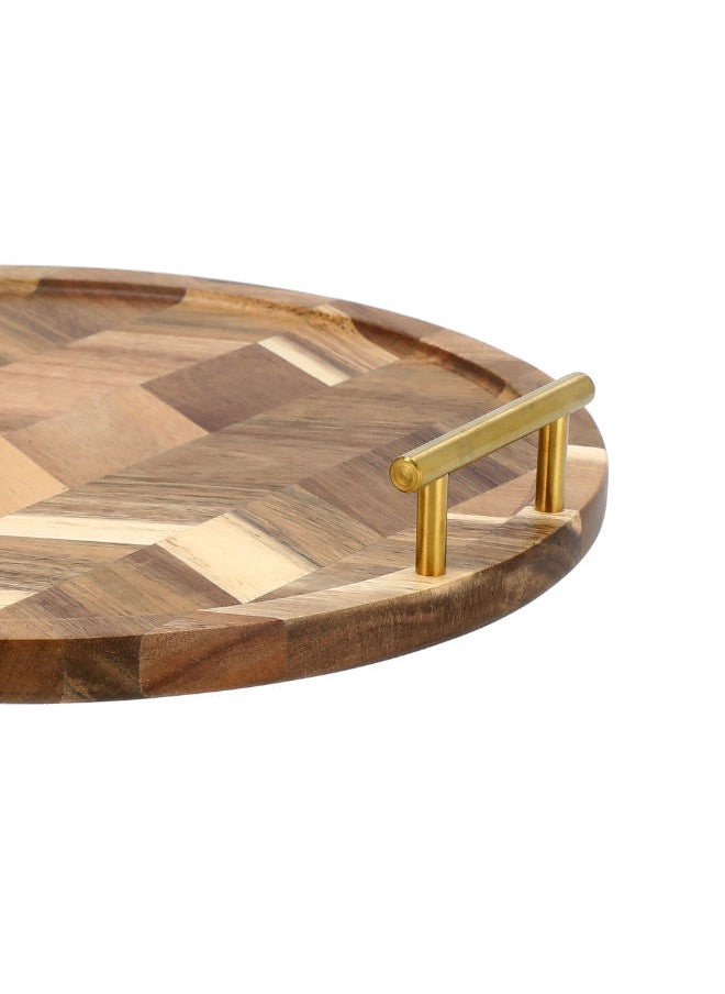 Generic - ROUND SERVING TRAY Brown 35.6x5.4 CM - Image 1