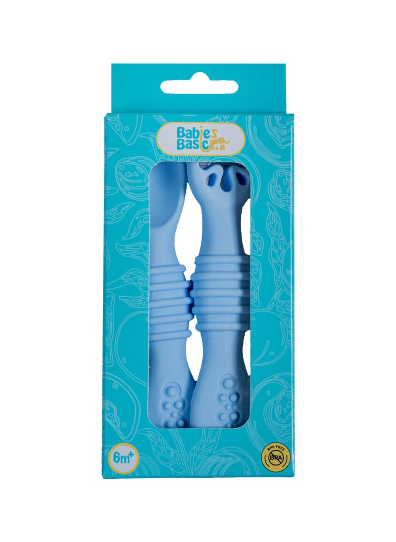 Babies Basic BabiesBasic Soft Tip BPA Free Silicone First Stage Training Spoon with Masher- Sky Blue  - Image 4