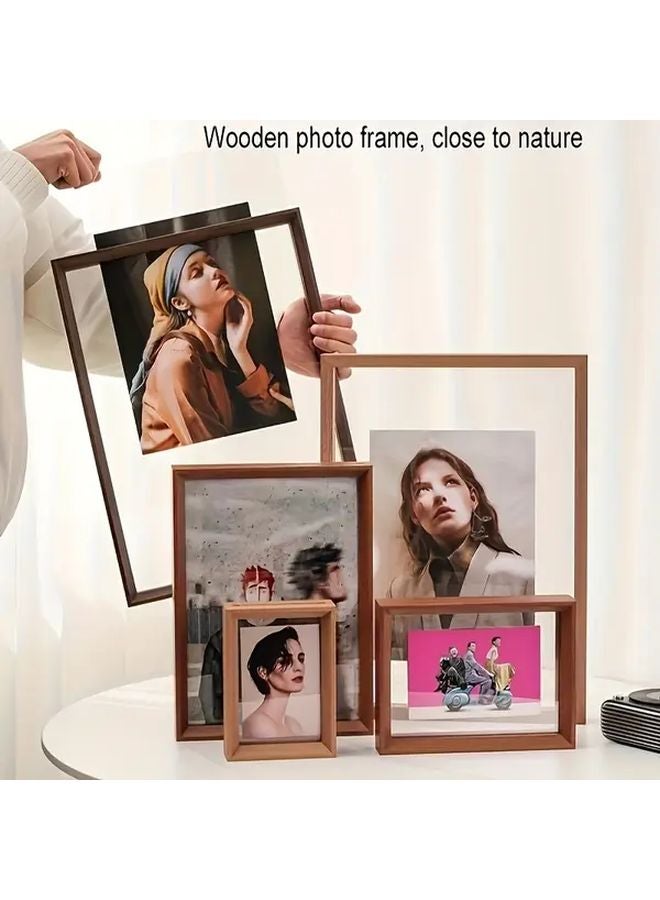 Coffee Color 8 Inches Dual Sided Acrylic And Wood Vintage Photo Frame With Interchangeable Mats - Image 2