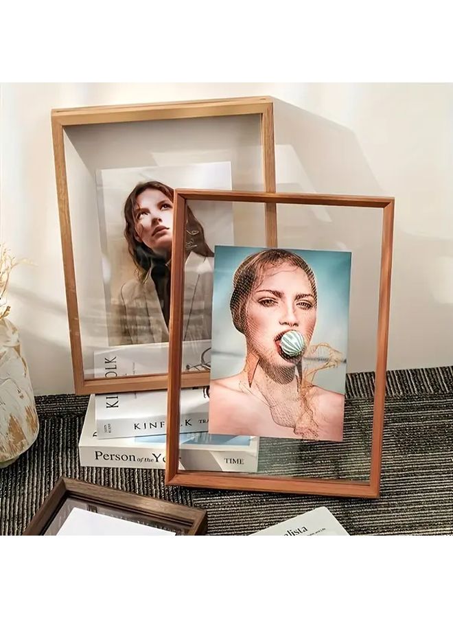 Coffee Color 8 Inches Dual Sided Acrylic And Wood Vintage Photo Frame With Interchangeable Mats - Image 1