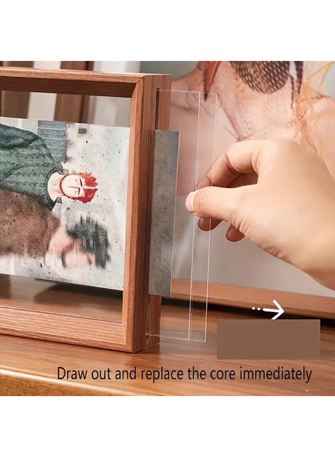 Coffee Color 8 Inches Dual Sided Acrylic And Wood Vintage Photo Frame With Interchangeable Mats - Image 5