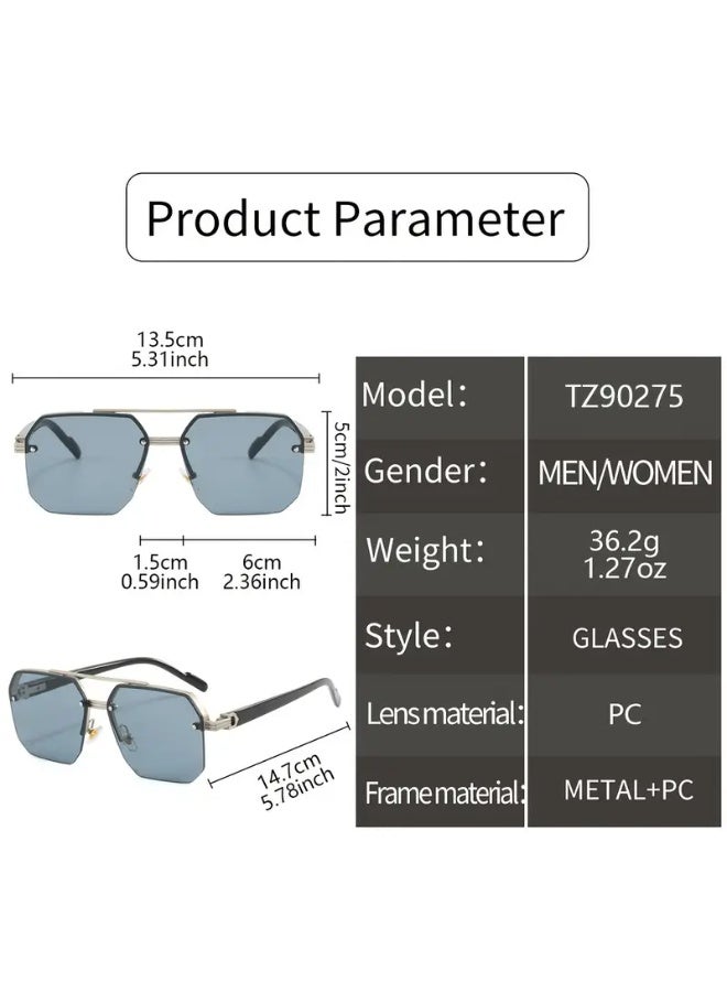 SCENT HOUSE 1pc Men'S and Women'S Metal Semi-Rim Fashion Glasses Casual Street Shopping Photography Glasses Father'S Day Gift Christmas Gift (Includes eyeglass case),sunglasses - Image 2