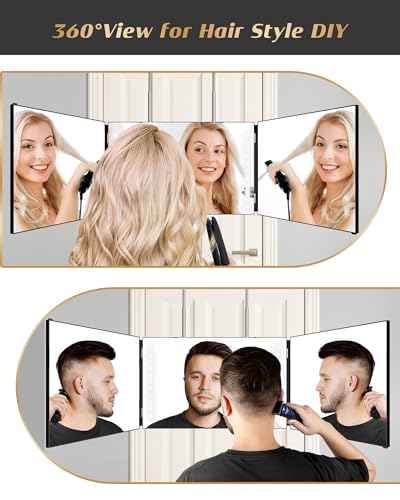 JUSRON 360 Viewing Angle Self Hair Cutting Mirror, Clear Anti-Fog HD Glass (Black with LED with Accessories) - Image 5
