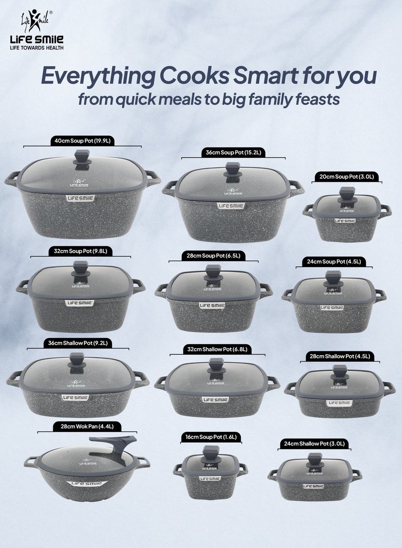 Life Smile Granite Nonstick Cookware Set with Silicone Utensils | Complete Pots & Pans Set with Soup Pots, Shallow Pots, Fry Pans, Wok, Grill Pan, Fish Pan, Pizza Pan & Hot Pot | PFOA-Free Induction Base Cookware - Image 2