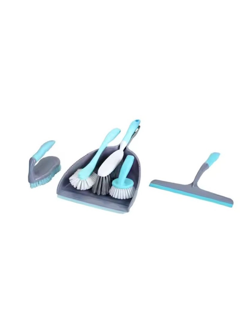 VIO 6 in 1 Multi Cleaning Brush Set with Handle Plastic Home Kitchen Cleaning Brushes 6 Piece Dustpan Set Household Cleaning Tools  - Image 1