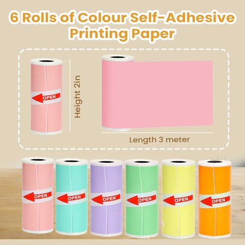 Seznik Sticky Adhesive 2 Inch Thermal Paper Rolls, Continuous 57mm Width Paper for Mini Thermal Printers (ExclusiveColor-57mm Width-Continuous Sticky Roll-Pack of 6) - Image 2