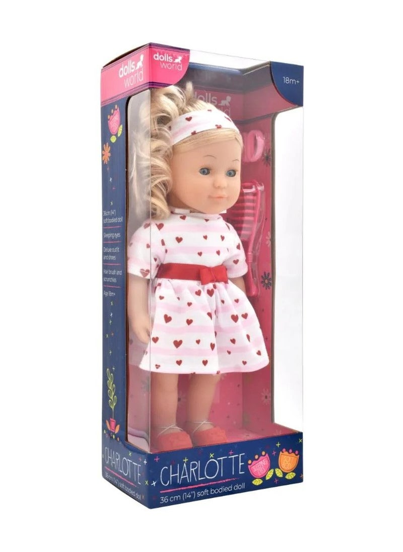 dolls world Dolls World from Peterkin | Charlotte Doll | 36cm (14") soft bodied doll with golden hair, deluxe outfit, shoes and hair accessories | & Accessories | Ages 18m+  - Image 3