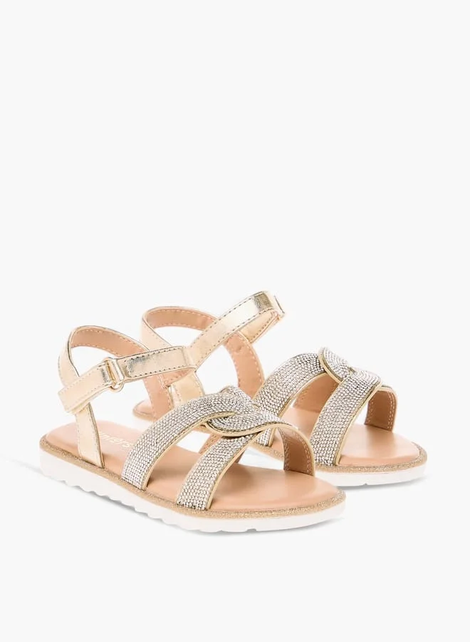 جونيورز Girls Embellished Flat Sandals With Hook And Loop Closure Ramadan Collection