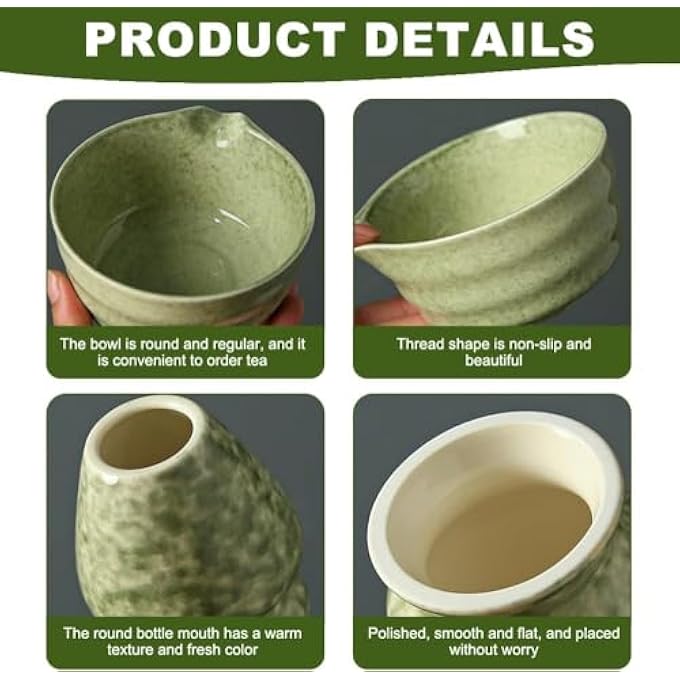 MostNow 4Pcs Matcha Tea Set Matcha Whisk Set Matcha Set Kit Matcha KitMatcha Bowl With Spout Matcha Whisk Stand Bamboo Matcha Whisk And Bamboo Matcha Spoon For Tea Lovers Green - Image 4