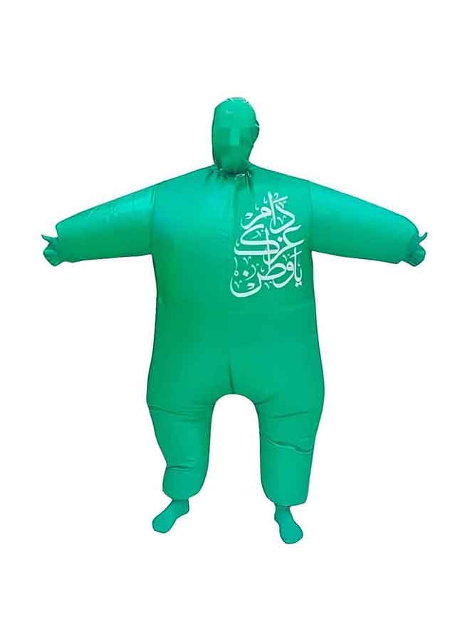 بدلة تنكرية للاحتفال باليوم الوطني - مقاس للبالغين باللون الأخضر قابلة للنفخ لكامل الجسم مع مروحة هوائية تعمل بالنفخ لحفلة رياضية تنكرية - Image 2