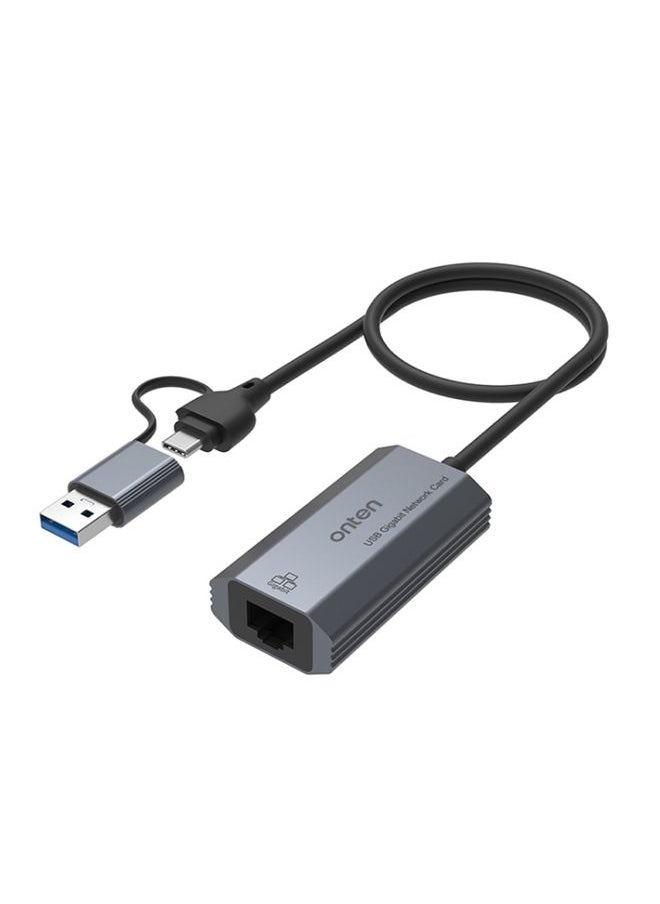 BURAQ Onten UE101 2 in 1 USB3.0 Gigabit Network Card USB-C/Type-C to Network Port USB Hub  - Image 1