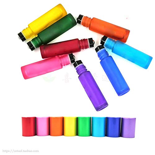 USRommaner 5 Pack 10ml Colorful Frosted Glass Roll On Bottles,Empty Essential Oil Glass Roller Bottle With Stainless Steel Roller Balls Travel Roll-On Vial with Aluminum Lids-Funnel&Pipette Include (Pink) - Image 5