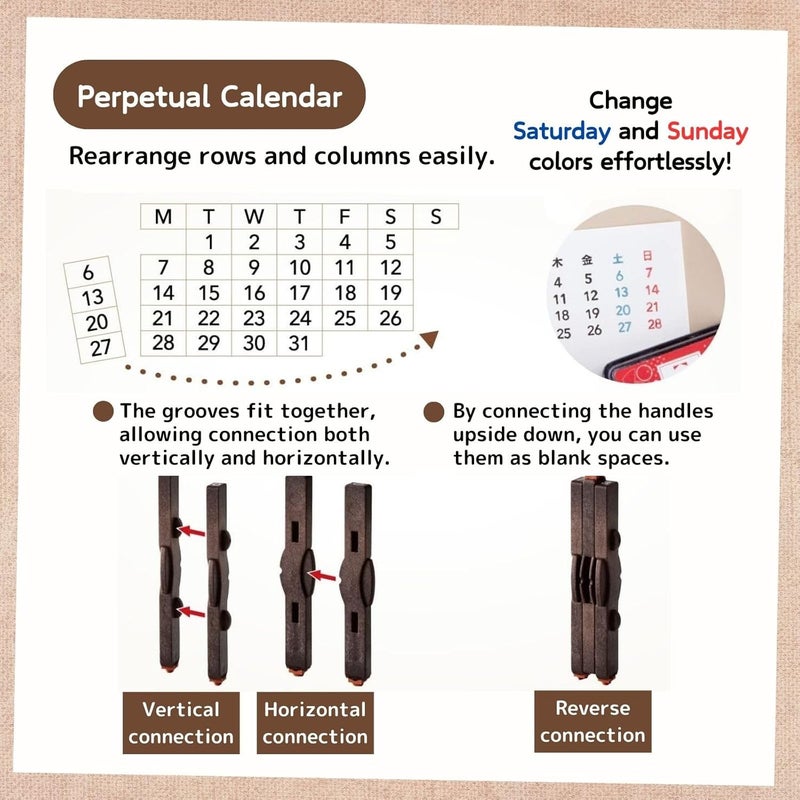 Someie Perpetual Calendar Rubber Stamp Set｜Consolidated Numbers Stamp English GRJ-5ACE，Stamp Pad IROMOYO Traditional Japanese Ink Colour Black (Sumi-Iro) HAC-1-K & Sticky Notes Set - Image 4