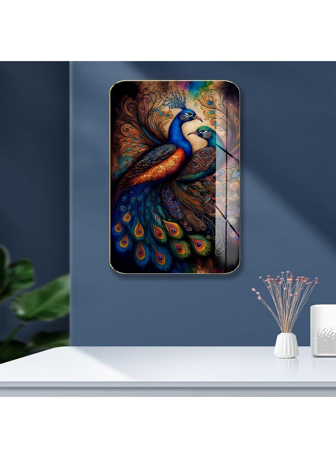 Masstone Premium Peacock Golden effect High Glossy Surface Golden Slim Frame, 45x30 cm - Wall Art for Living Room, Bedroom, and Office Décor - Image 1