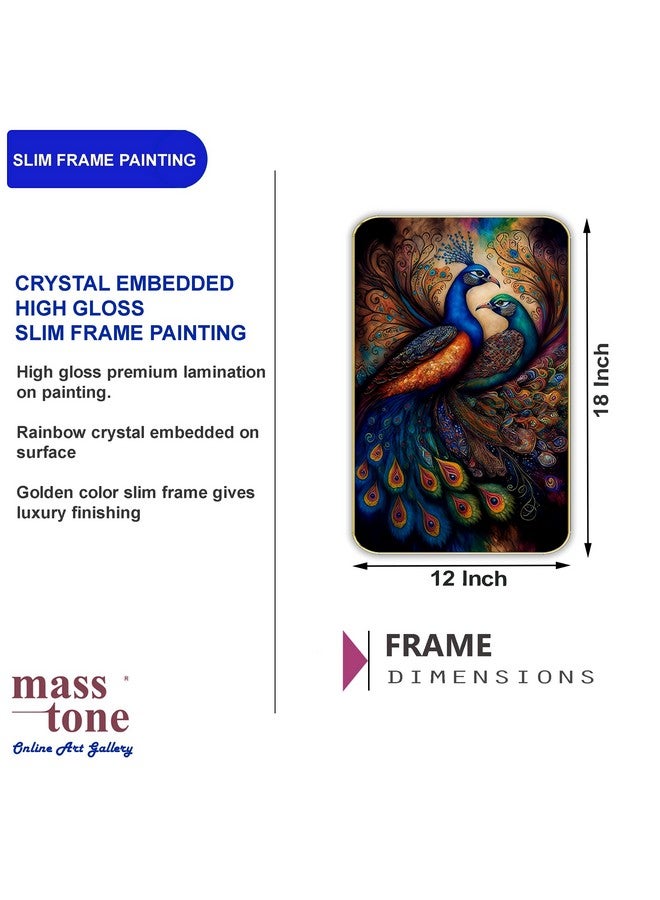 Masstone Premium Peacock Golden effect High Glossy Surface Golden Slim Frame, 45x30 cm - Wall Art for Living Room, Bedroom, and Office Décor - Image 3