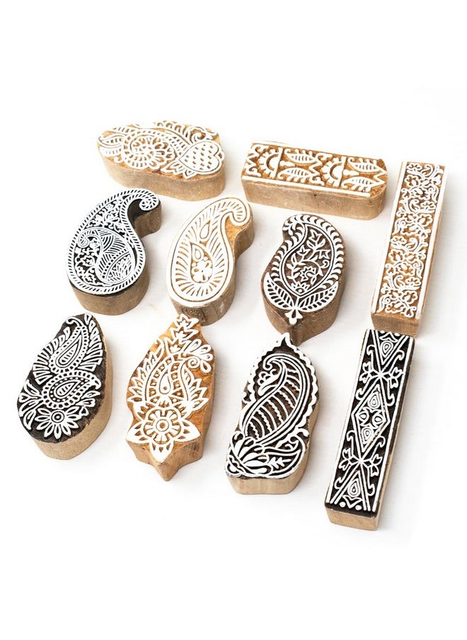 Hashcart Hashcart Wooden Indian Traditional Design Printing Stamps/Blocks for Printing Saree Border/Dresses/Craft Card Making/Scrapbook/Clay Pottery (Set of 10)  - Image 1