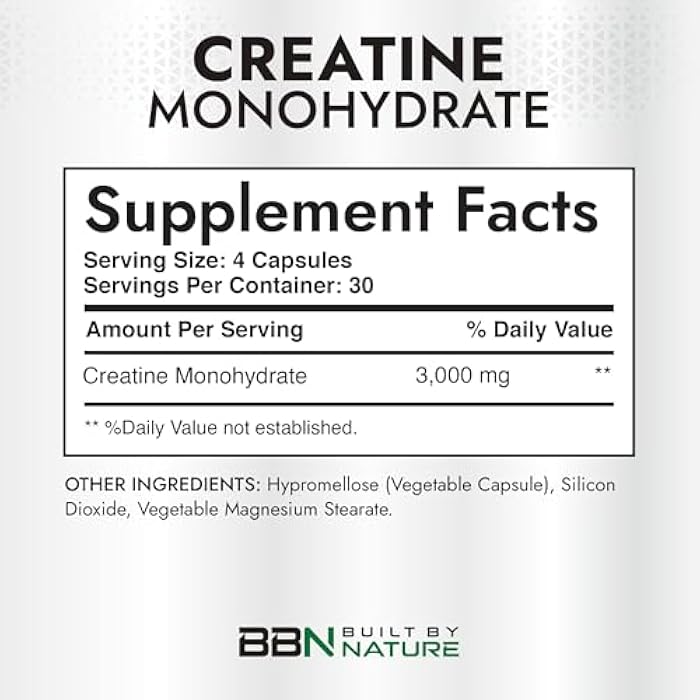 Built by Nature Creatine Monohydrate Pills - Micronized Creatine Supplement for Men & Women - Muscle Strength, Energy, Endurance, and Recovery - Gluten-Free, Vegan, Non-GMO - 120 Capsules - Image 2