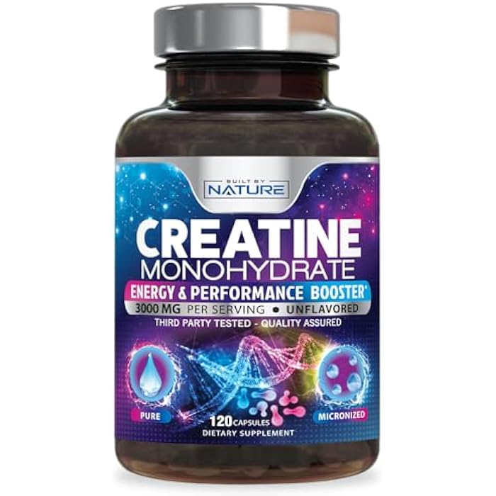 Built by Nature Creatine Monohydrate Pills - Micronized Creatine Supplement for Men & Women - Muscle Strength, Energy, Endurance, and Recovery - Gluten-Free, Vegan, Non-GMO - 120 Capsules - Image 1