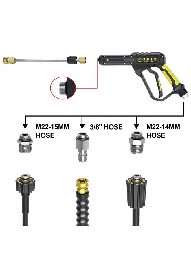 POHIR Pressure Washer Gun 3600 PSI with 3/8'' Swivel Quick Connect Extension Wand, M22 15mm and M22 14mm Fitting 30 Inch 7 Nozzle Tips, Yellow - Image 1