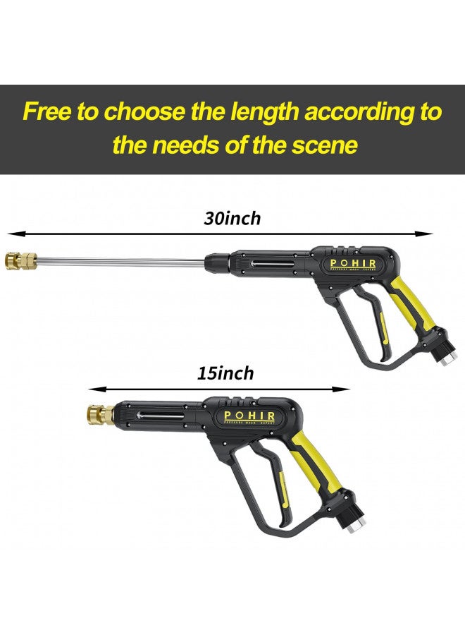 POHIR Pressure Washer Gun 3600 PSI with 3/8'' Swivel Quick Connect Extension Wand, M22 15mm and M22 14mm Fitting 30 Inch 7 Nozzle Tips, Yellow - Image 4