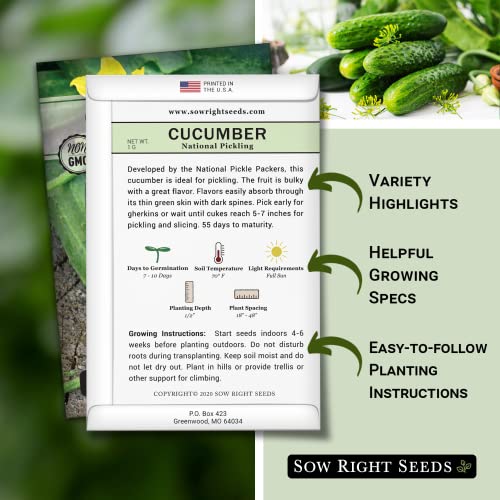 Sow Right Seeds - National Pickling Cucumber Seeds for Planting - Non-GMO Heirloom Packet with Instructions to Plant and Grow a Home Vegetable Garden - Famous Variety for Homemade Pickles (1) - Image 2