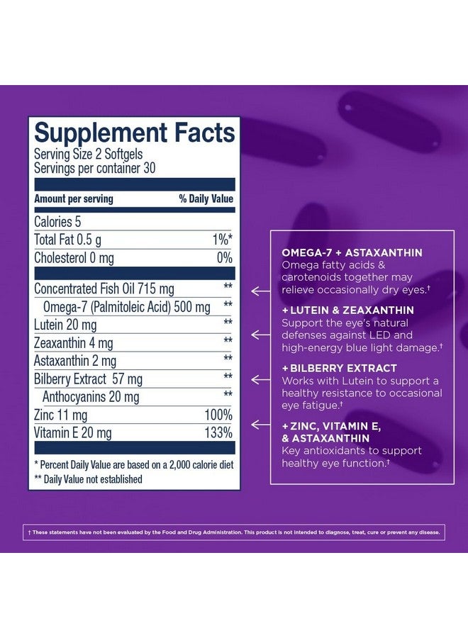 Wiley's Finest Wiley's Finest Wild Alaskan Fish Oil Bold Vision - Fish Oil Eye Health Supplement with Lutein, Zeaxanthin, Bilberry, Omega-7, Vitamin E, and Zinc - 60 Softgels (30 Servings)  - Image 2