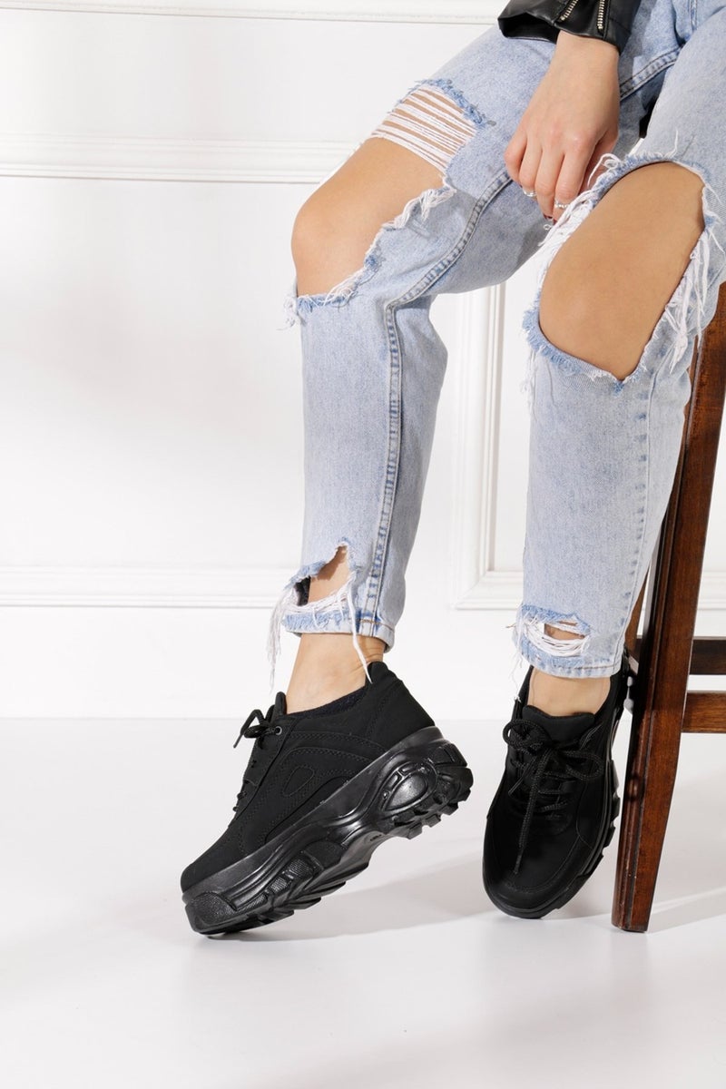 İmershoes أحذية رياضية نسائية يومية عالية النعل 6 سم - سنيكرز أسود - أبيض - بيج - جلد لامع - قطيفة 001  - Image 3