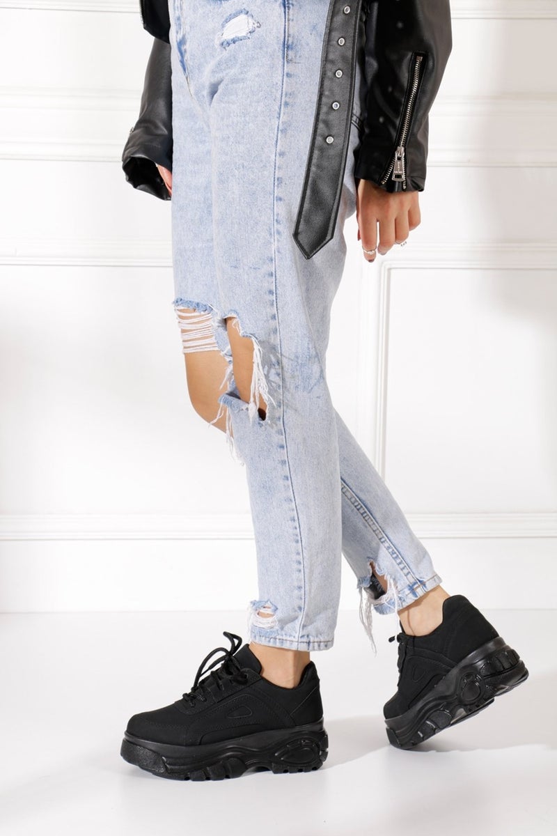 İmershoes أحذية رياضية نسائية يومية عالية النعل 6 سم - سنيكرز أسود - أبيض - بيج - جلد لامع - قطيفة 001  - Image 1