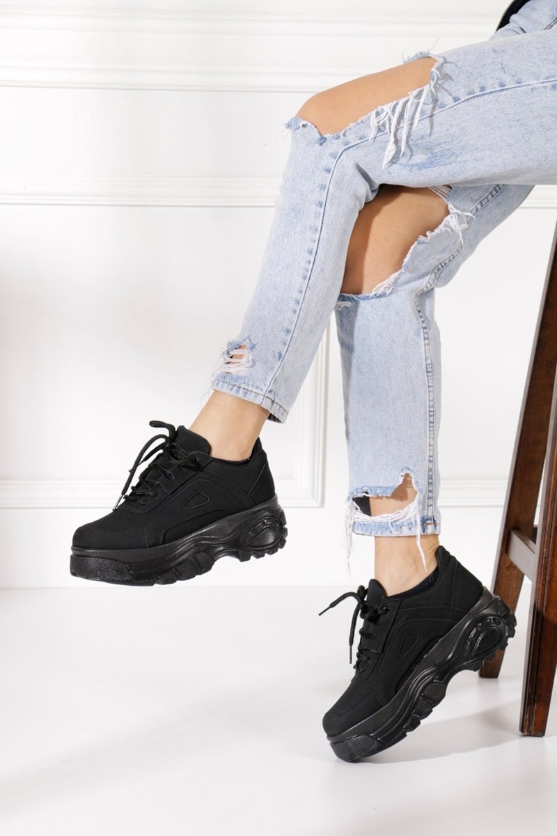 İmershoes أحذية رياضية نسائية يومية عالية النعل 6 سم - سنيكرز أسود - أبيض - بيج - جلد لامع - قطيفة 001  - Image 4