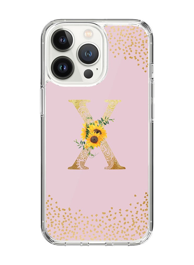 Stylizedd Classic Clear Case For iPhone 14 Pro, Hybrid Soft Case Thin Cover- Custom Monogram Initial Letter Mandala Floral Pattern Alphabet - X ( Pink) - Image 1