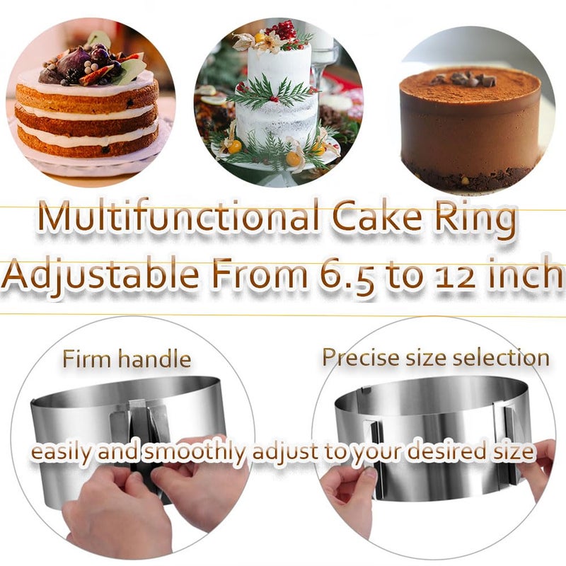 DATANYA Cake Rings Mousse Mold Acetate Cake Collar Set - Adjustable 6 to12 Inches Stainless Steel Baking Rings Round Cake Molds with 5.5 x 394 Inch Clear Cake Acetate Sheet Rolls for Baking Pastry, Cake Decor - Image 4